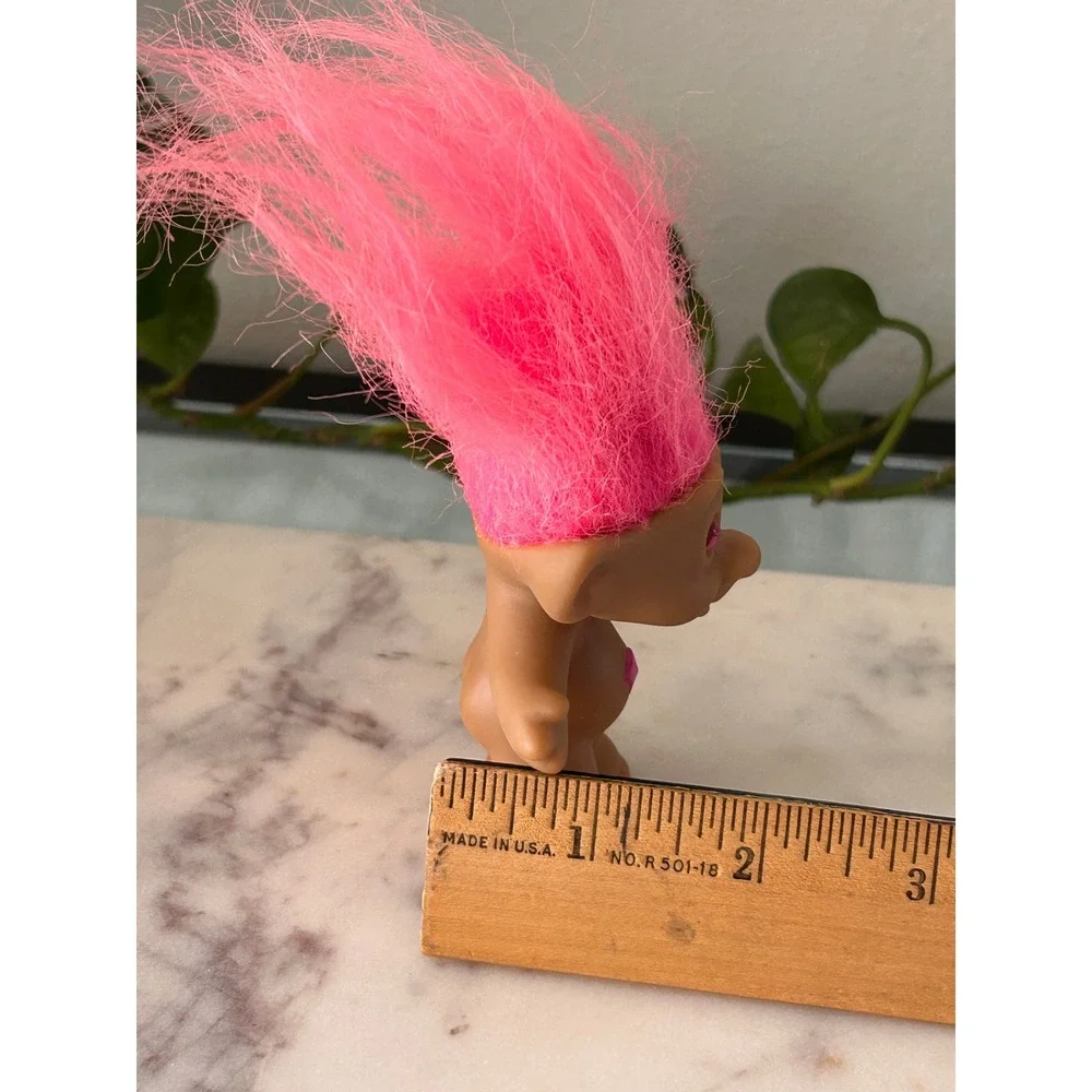 Vintage Ace Novelty Pink Hair Troll Doll Pink Star Gem Belly Jewel 3 Inch 90s